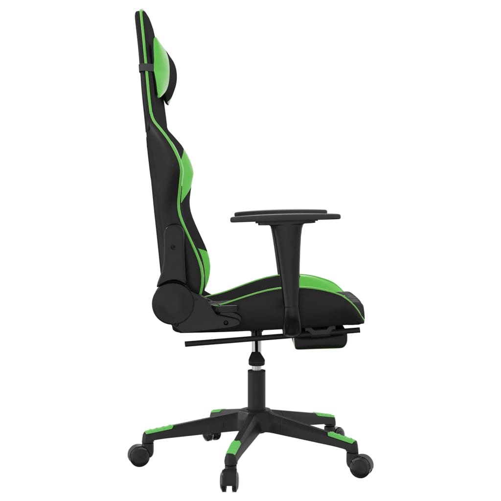 Silla gaming de masaje y reposapiés cuero sintético negro verde vidaXL