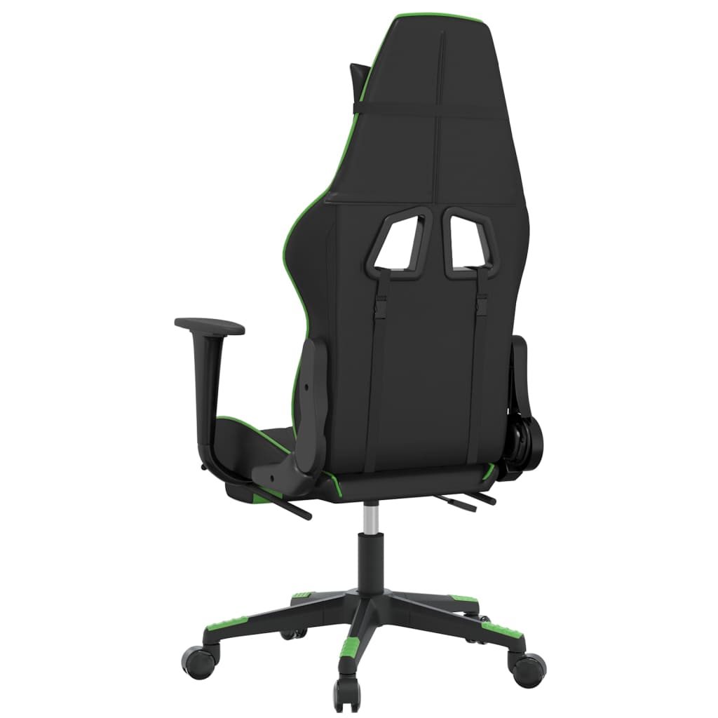 Silla gaming de masaje y reposapiés cuero sintético negro verde vidaXL