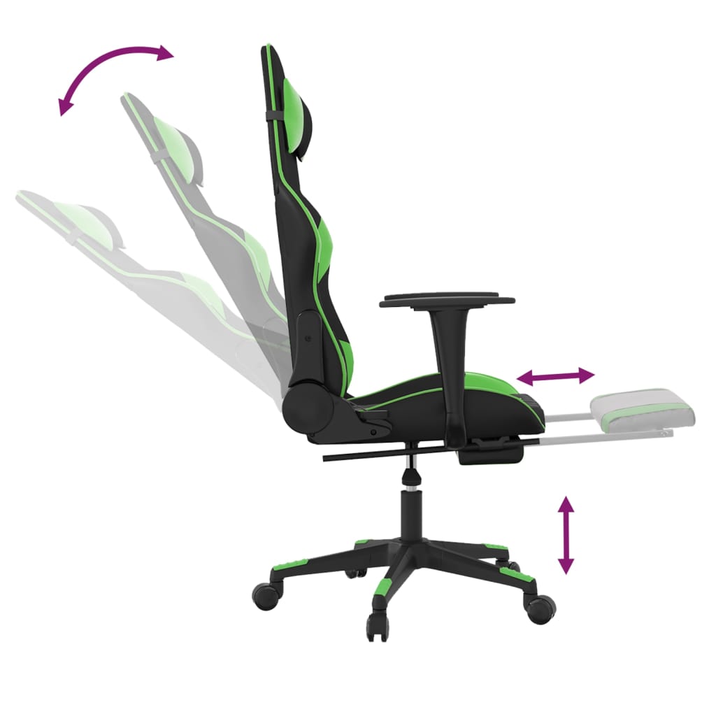 Silla gaming de masaje y reposapiés cuero sintético negro verde vidaXL