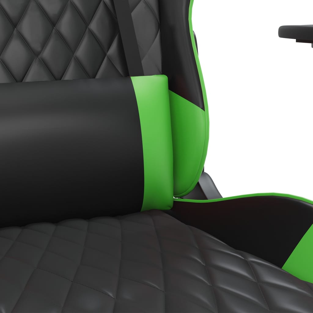 Silla gaming de masaje y reposapiés cuero sintético negro verde vidaXL