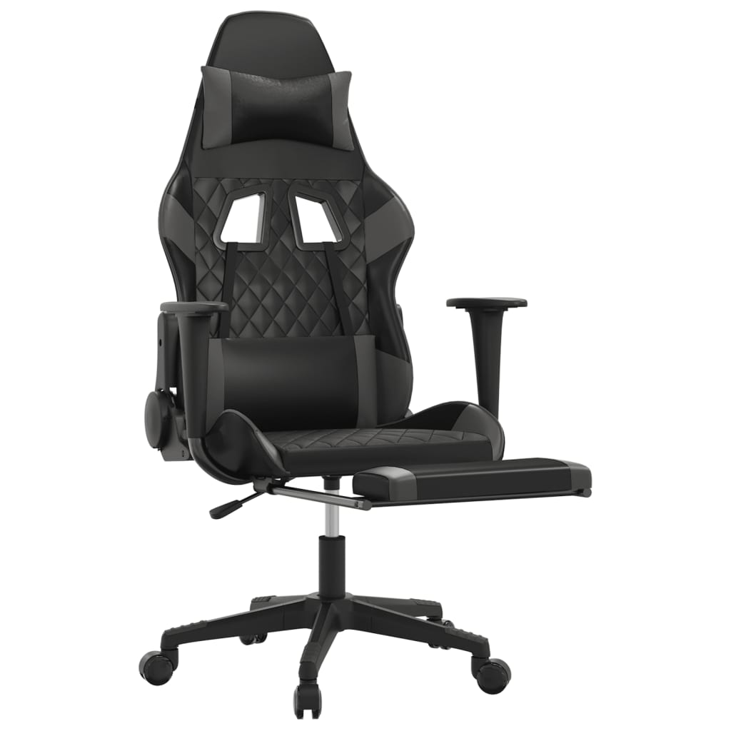 Silla gaming de masaje y reposapiés cuero sintético negro gris - Vetonek