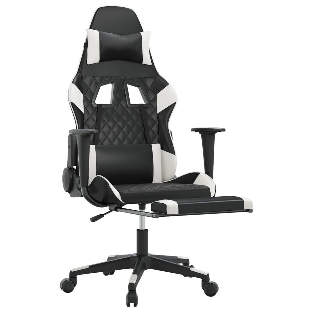 Silla gaming masaje y reposapiés cuero sintético negro blanco vidaXL