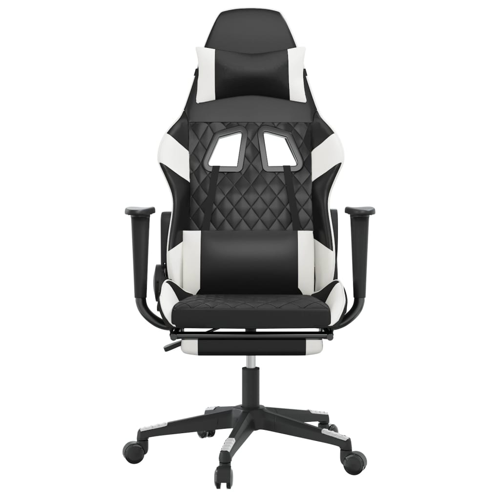 Silla gaming masaje y reposapiés cuero sintético negro blanco vidaXL