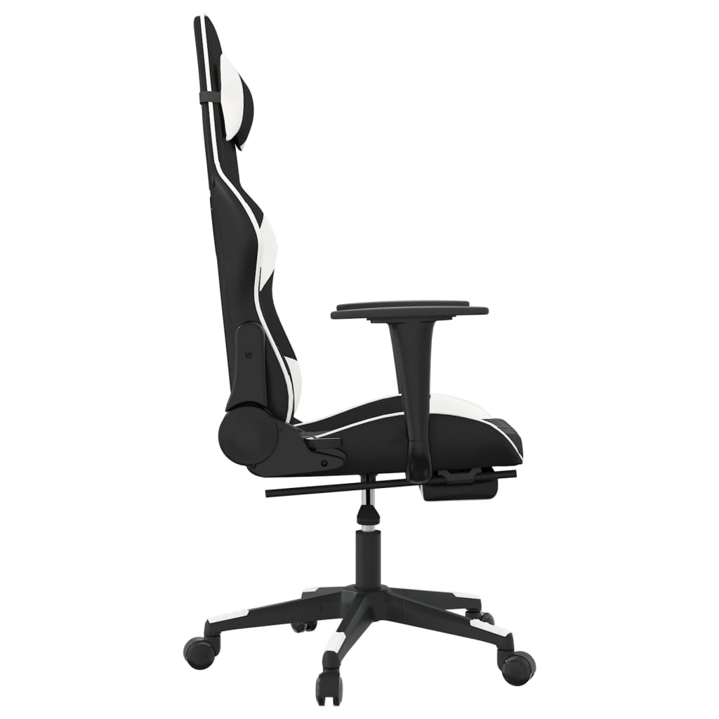 Silla gaming masaje y reposapiés cuero sintético negro blanco vidaXL