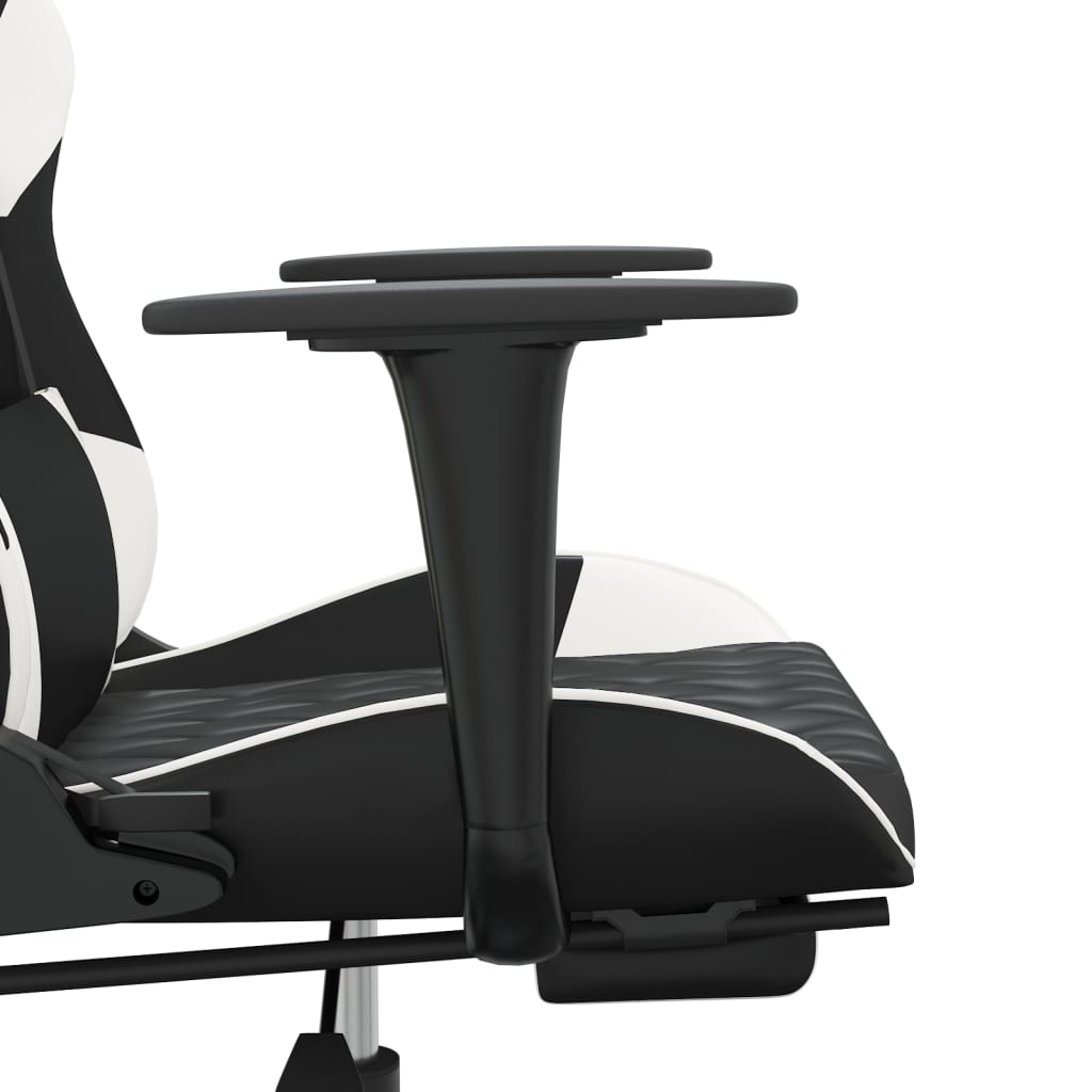 Silla gaming masaje y reposapiés cuero sintético negro blanco vidaXL