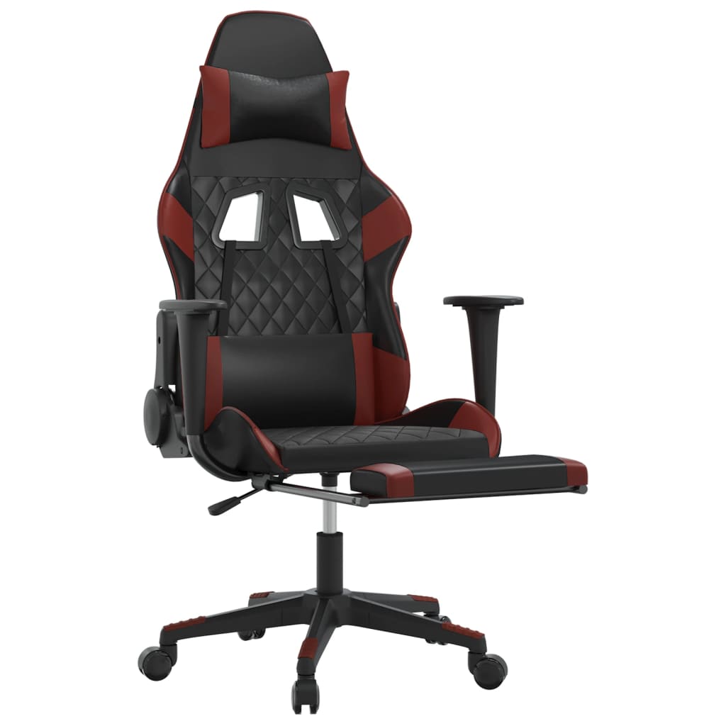 Silla gaming masaje reposapiés cuero sintético negro rojo tinto - Vetonek