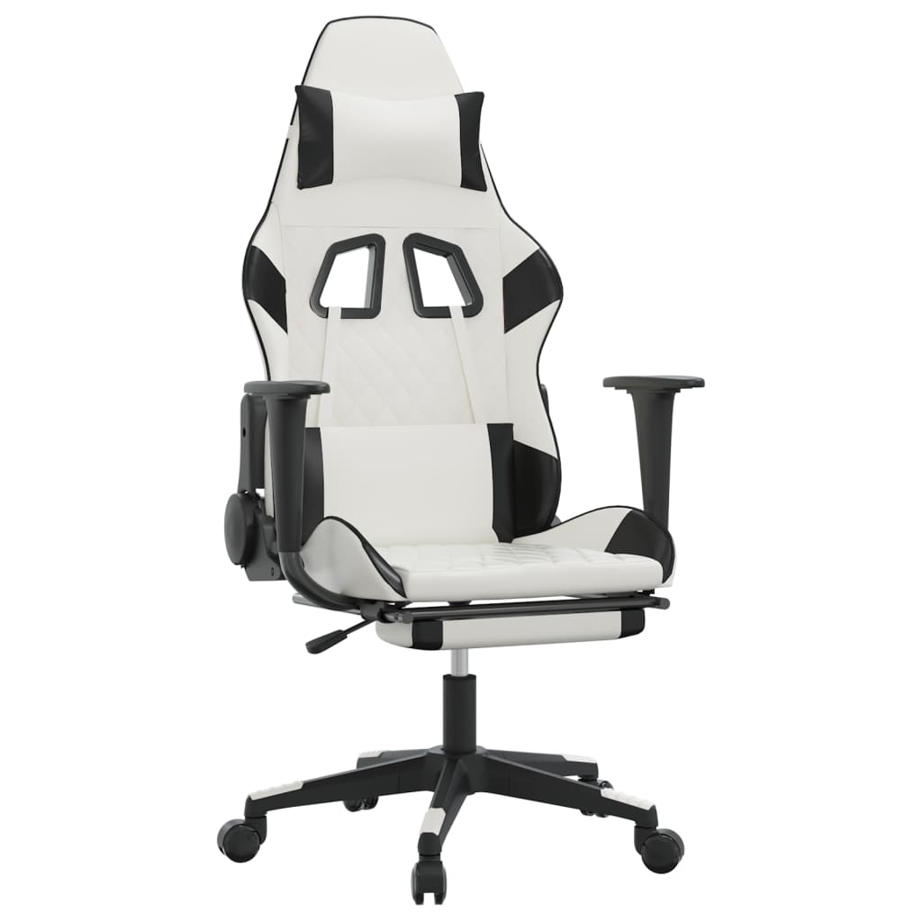 Silla gaming masaje y reposapiés cuero sintético negro blanco vidaXL