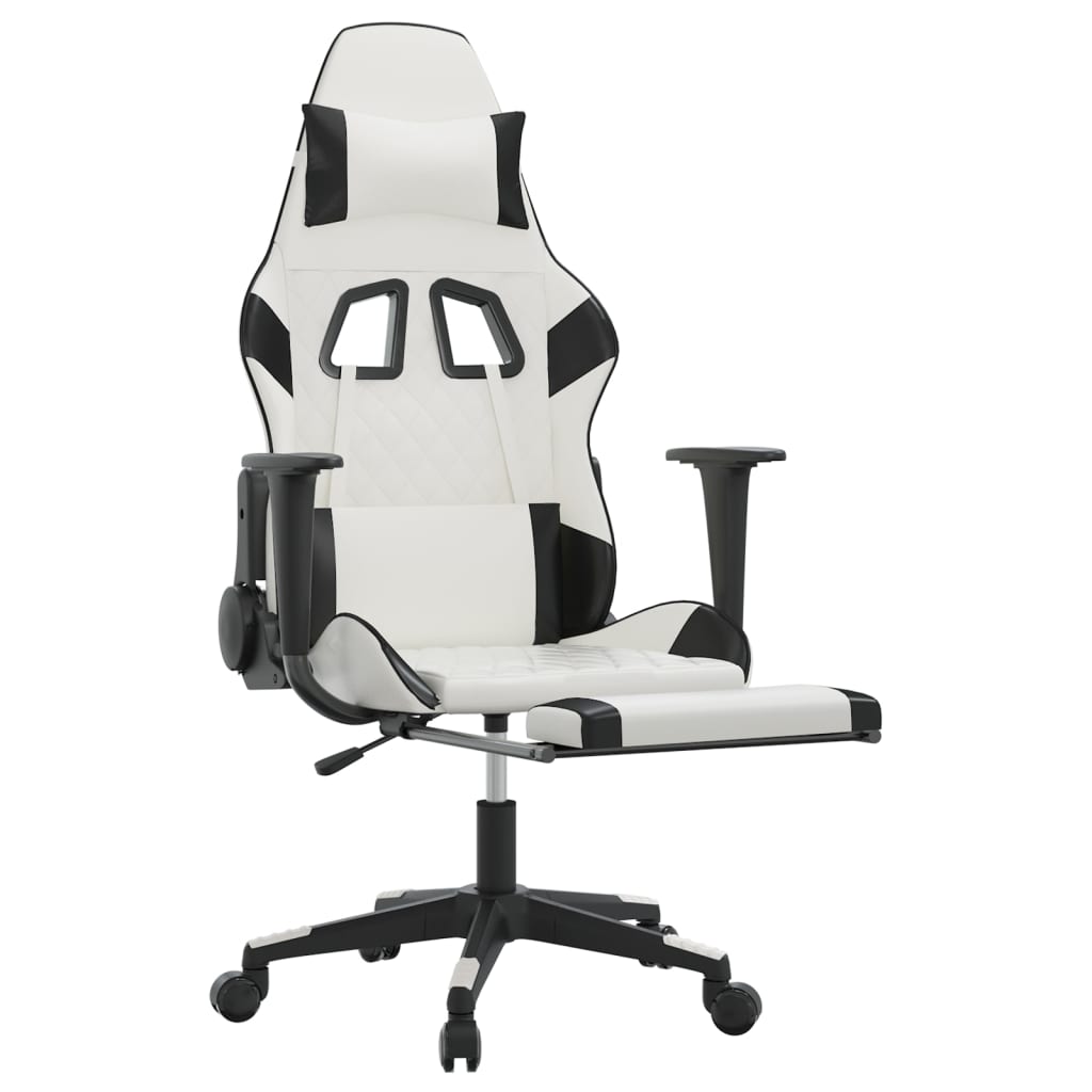 Silla gaming masaje y reposapiés cuero sintético negro blanco vidaXL