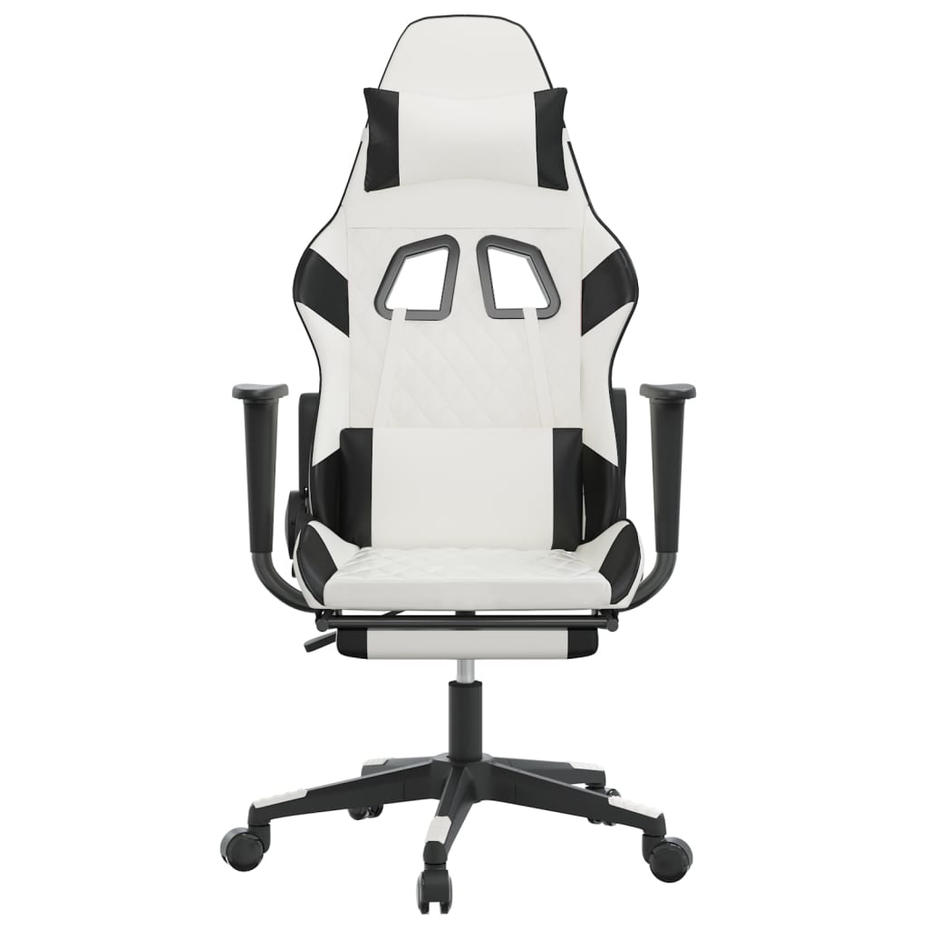 Silla gaming masaje y reposapiés cuero sintético negro blanco vidaXL