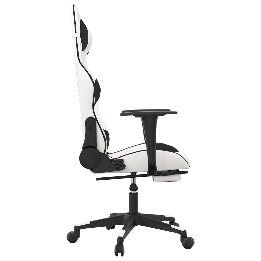 Silla gaming masaje y reposapiés cuero sintético negro blanco vidaXL