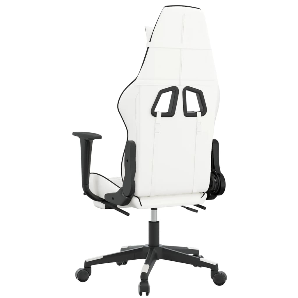 Silla gaming masaje y reposapiés cuero sintético negro blanco vidaXL