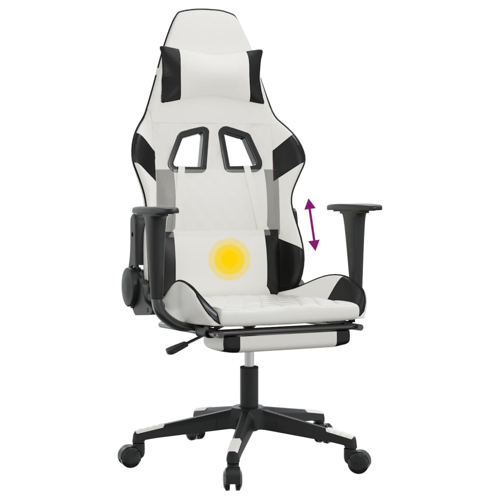 Silla gaming masaje y reposapiés cuero sintético negro blanco vidaXL