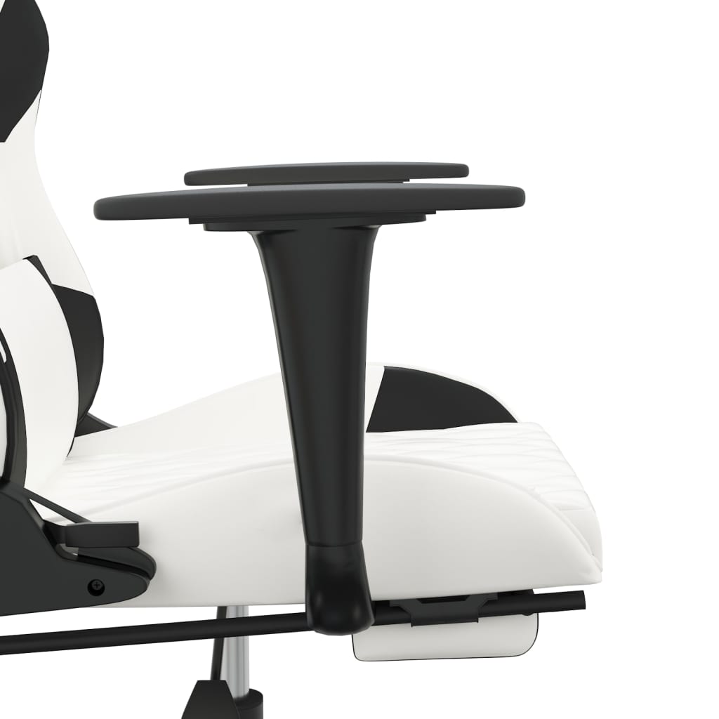 Silla gaming masaje y reposapiés cuero sintético negro blanco vidaXL