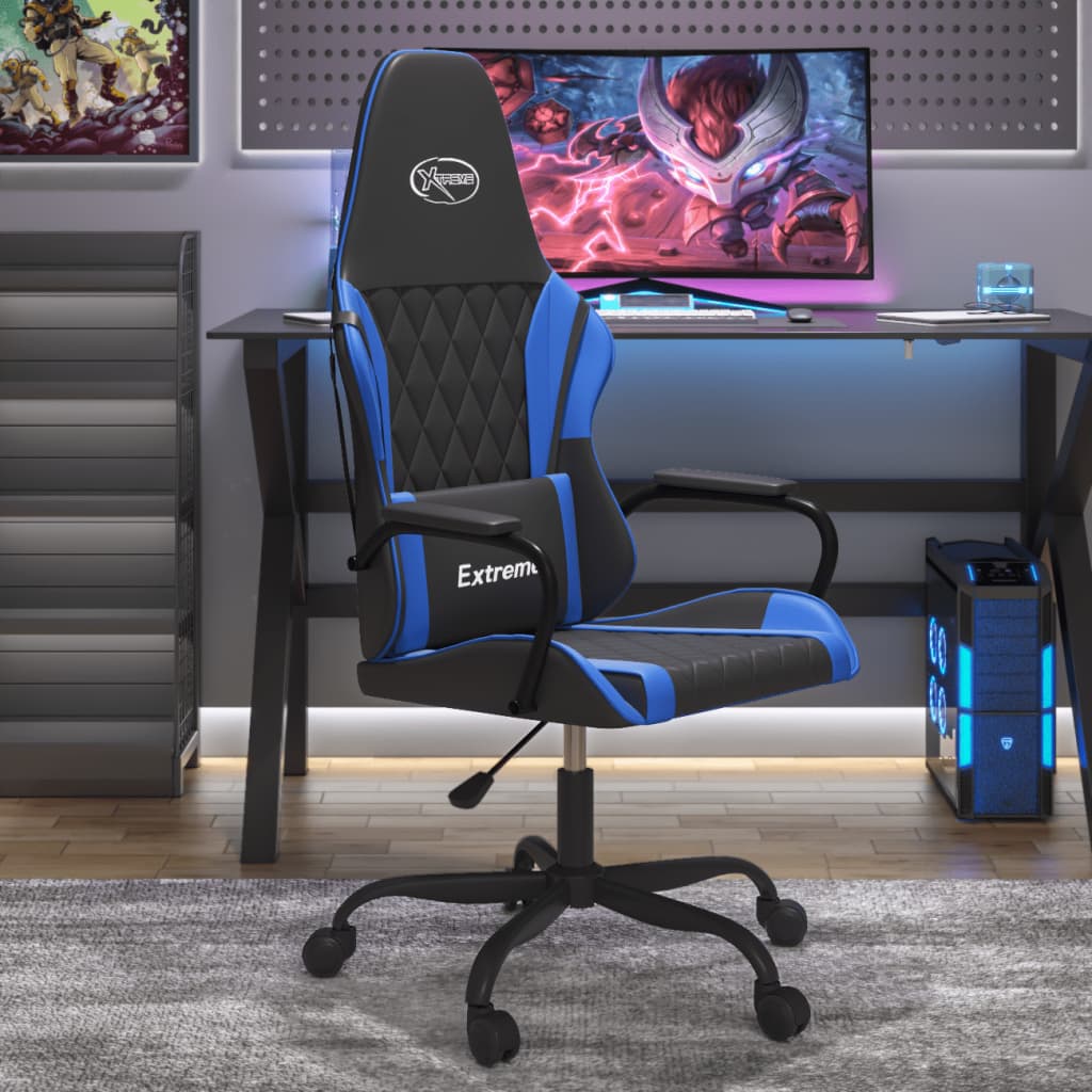 Vetonek Silla gaming de masaje cuero sintético negro y azul