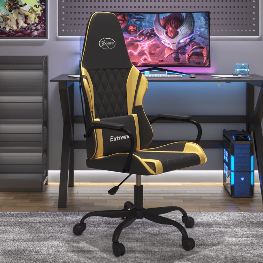 Vetonek Silla gaming de masaje cuero sintético negro y dorado