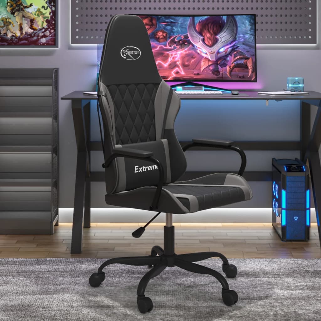 Vetonek Silla gaming de masaje cuero sintético negro y gris