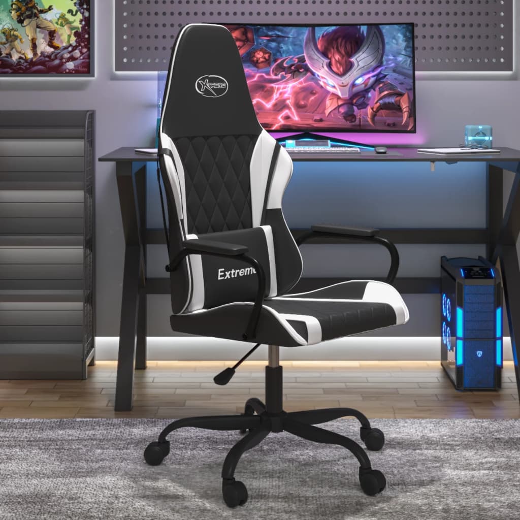 Vetonek Silla gaming de masaje cuero sintético negro y blanco