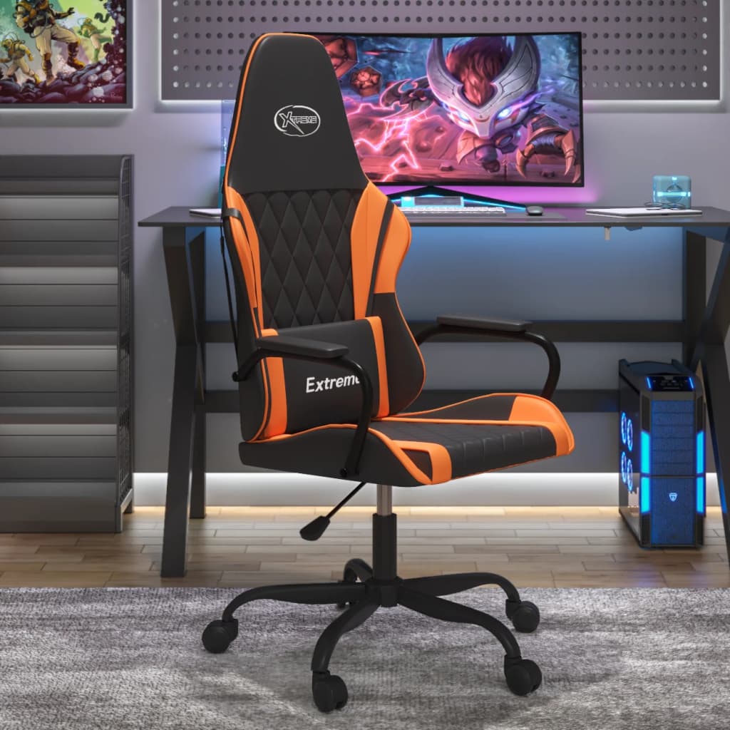 Silla gaming de masaje cuero sintético negro y naranja