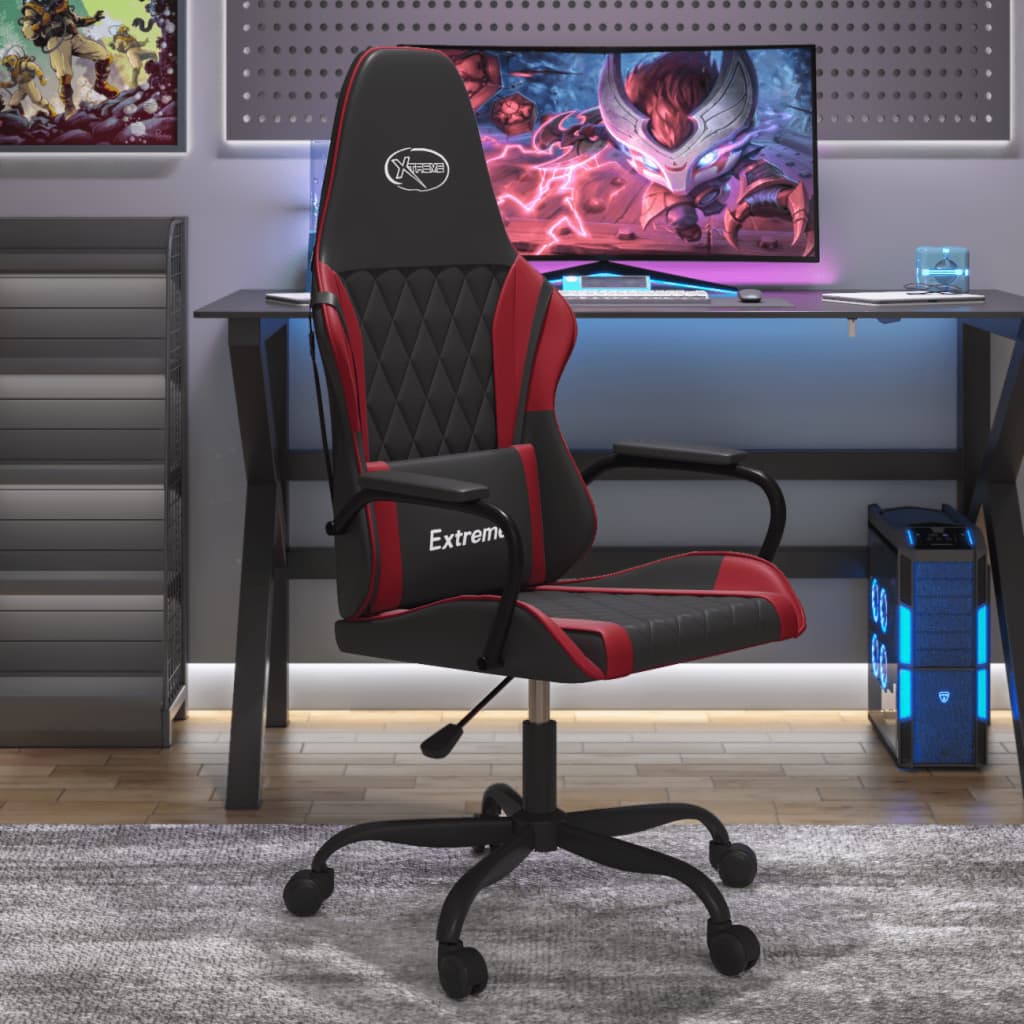 Vetonek Silla gaming de masaje cuero sintético negro y rojo vino tinto