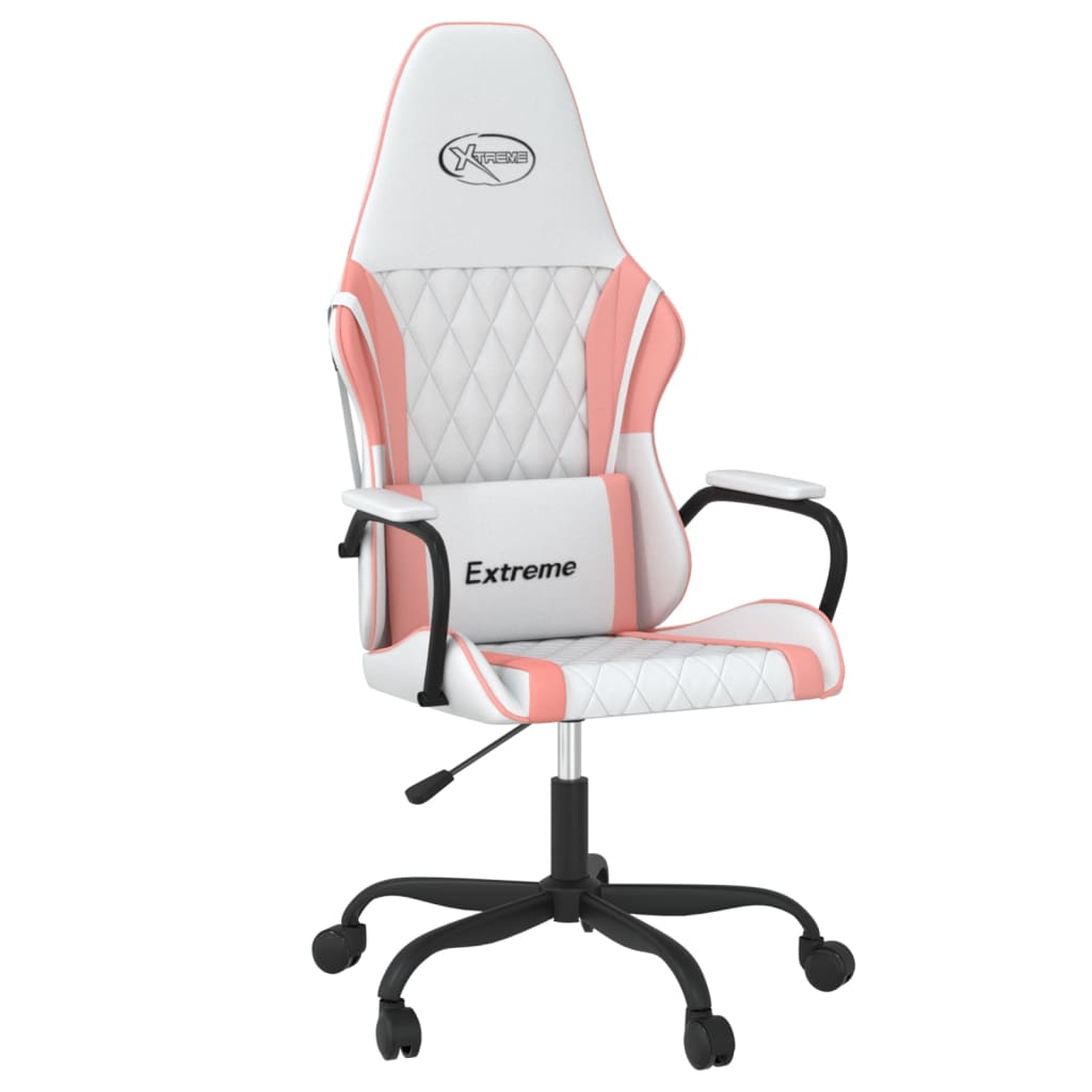 Silla gaming de masaje cuero sintético blanco y rosa - Vetonek