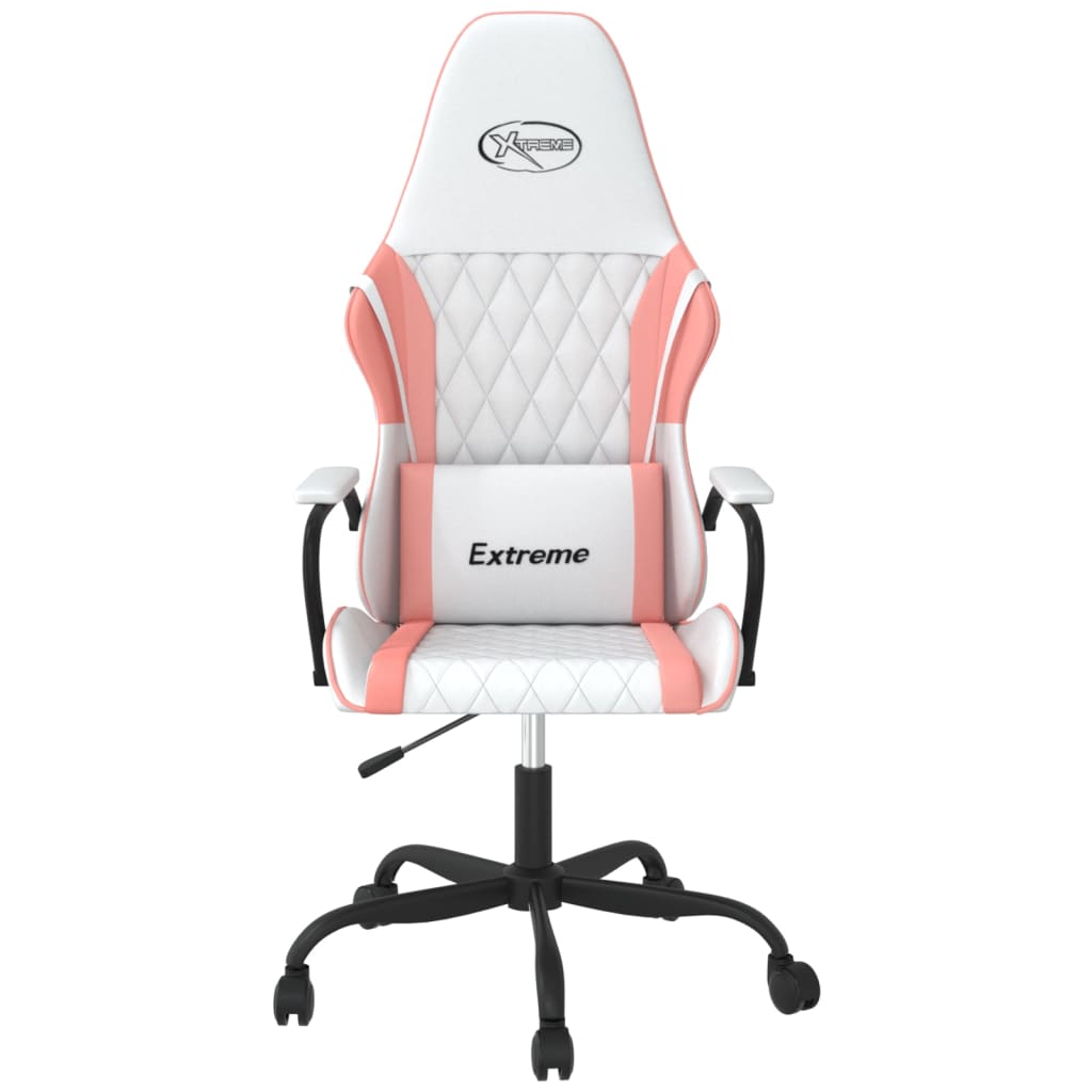 Silla gaming de masaje cuero sintético blanco y rosa - Vetonek