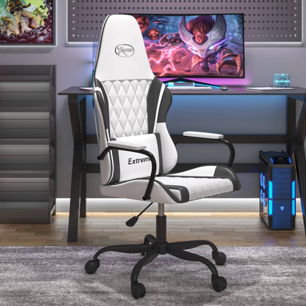 Vetonek Silla gaming de masaje cuero sintético blanco y negro