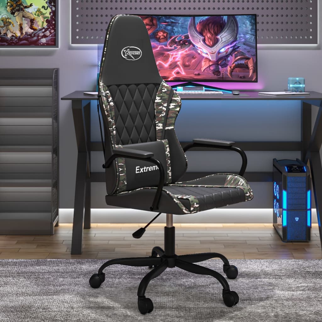 Vetonek Silla gaming de masaje cuero sintético negro y camuflaje