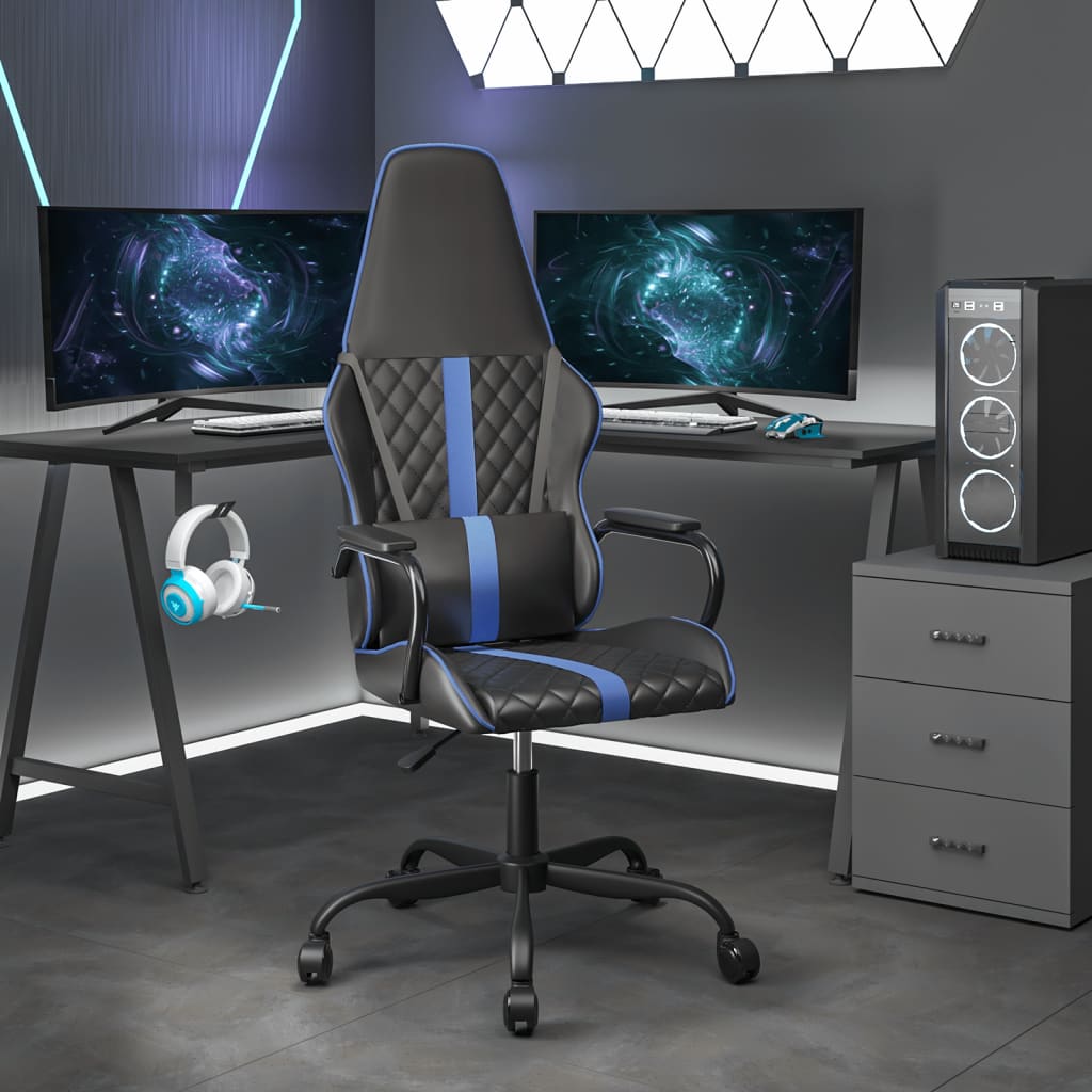 Vetonek Silla gaming con masaje cuero sintético azul y negro