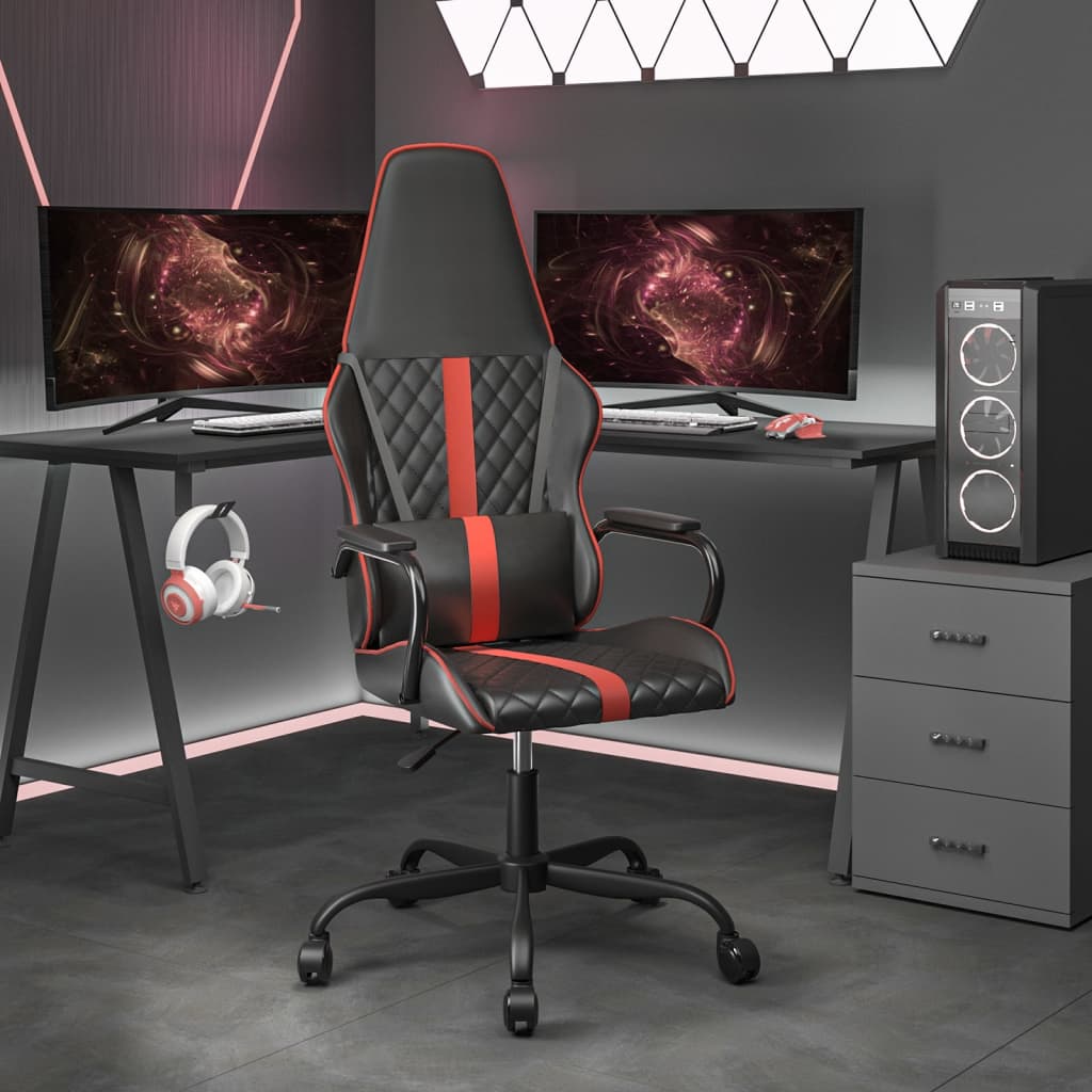 Silla gaming con masaje cuero sintético rojo y negro