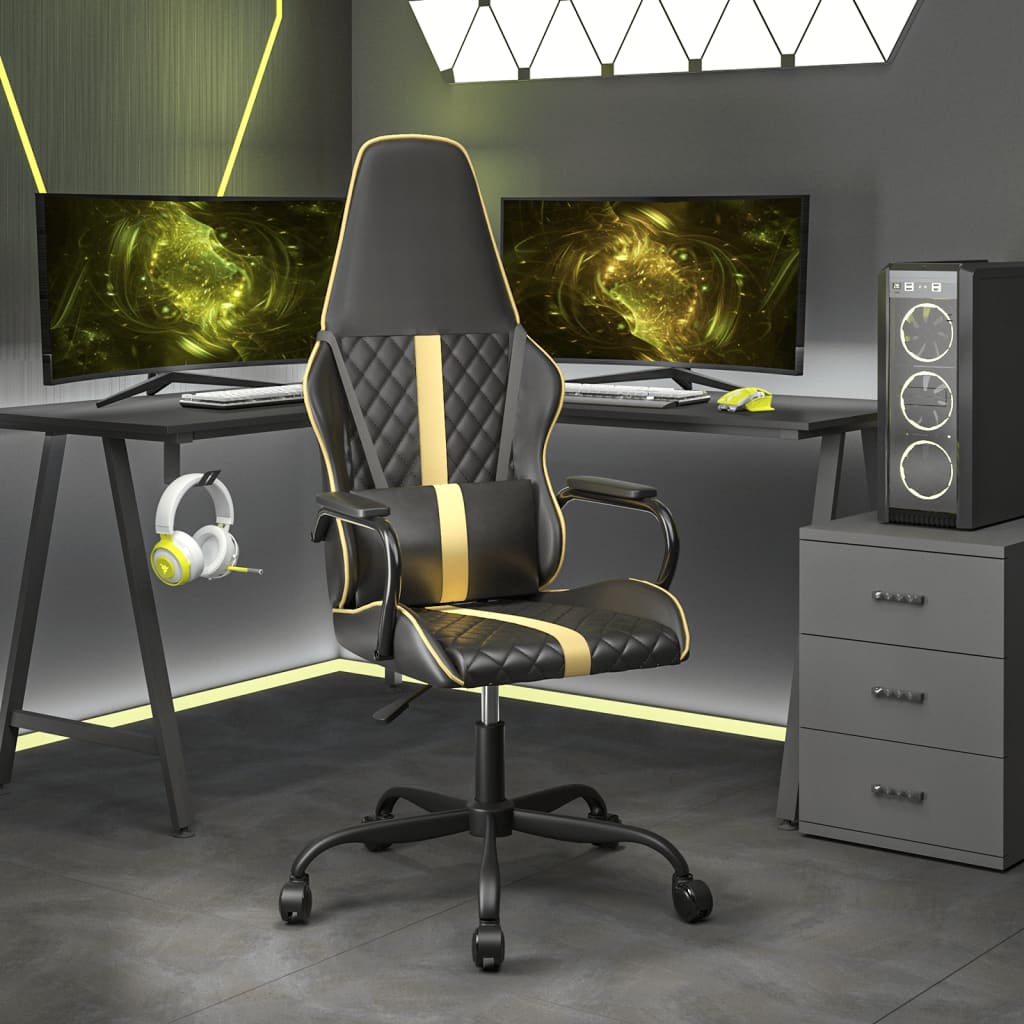 Vetonek Silla gaming con masaje cuero sintético dorado y negro