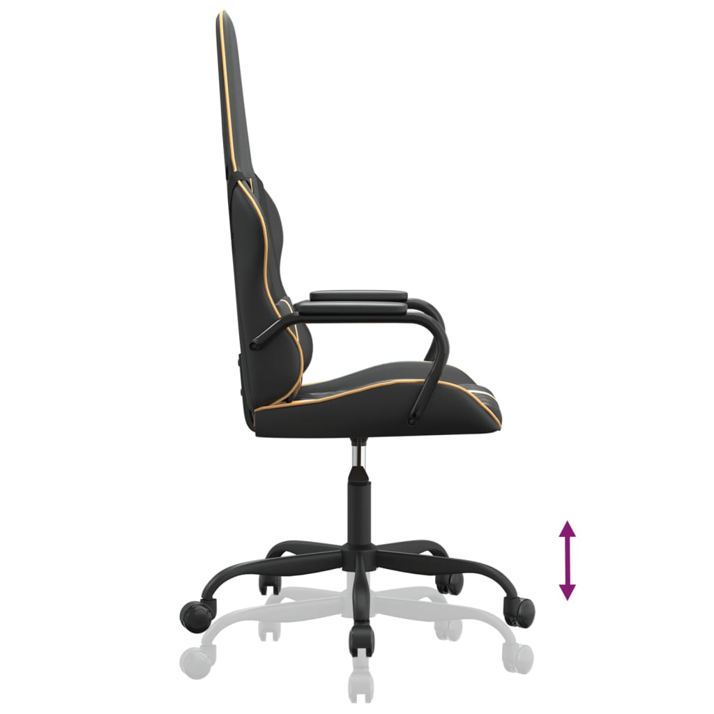 Silla gaming con masaje cuero sintético dorado y negro - Vetonek