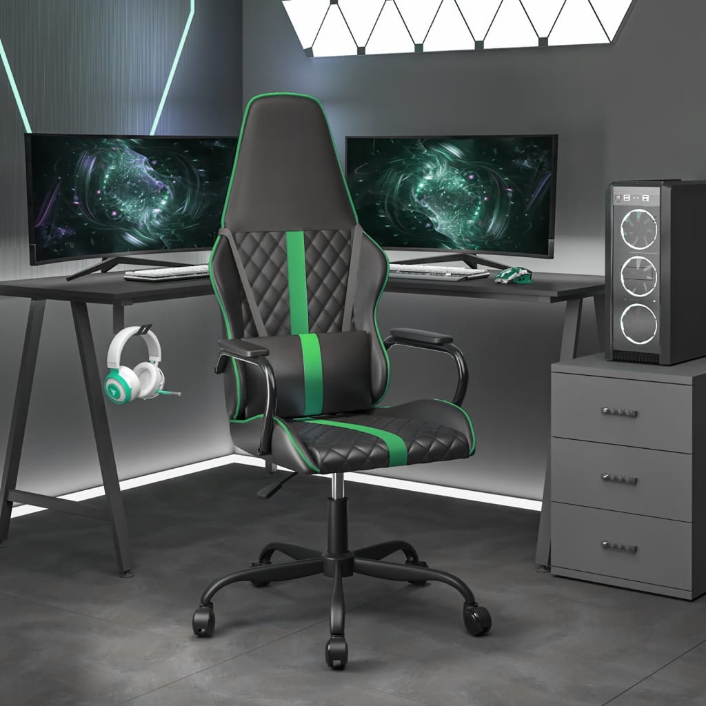 Vetonek Silla gaming con masaje cuero sintético verde y negro