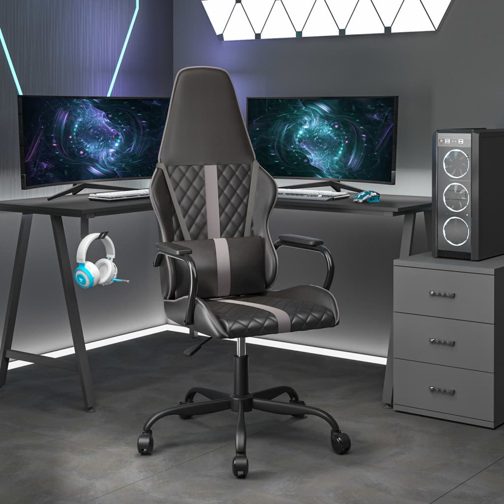 Vetonek Silla gaming con masaje cuero sintético gris y negro