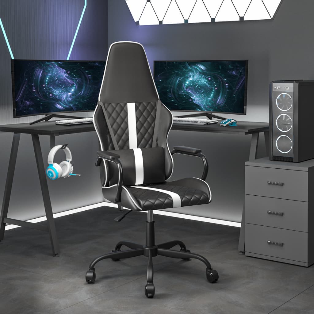 Vetonek Silla gaming de masaje cuero sintético blanco y negro