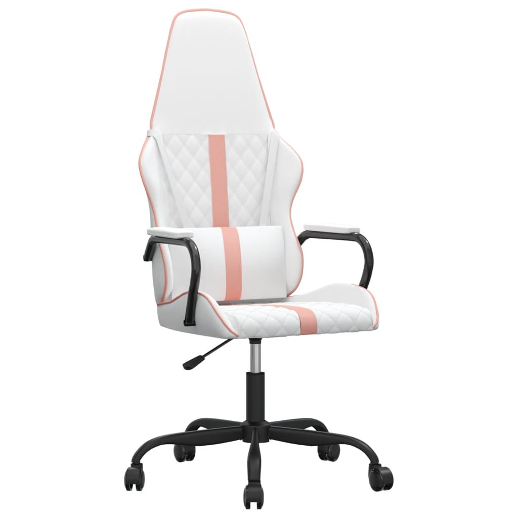 Silla gaming con masaje cuero sintético rosa y blanco - Vetonek