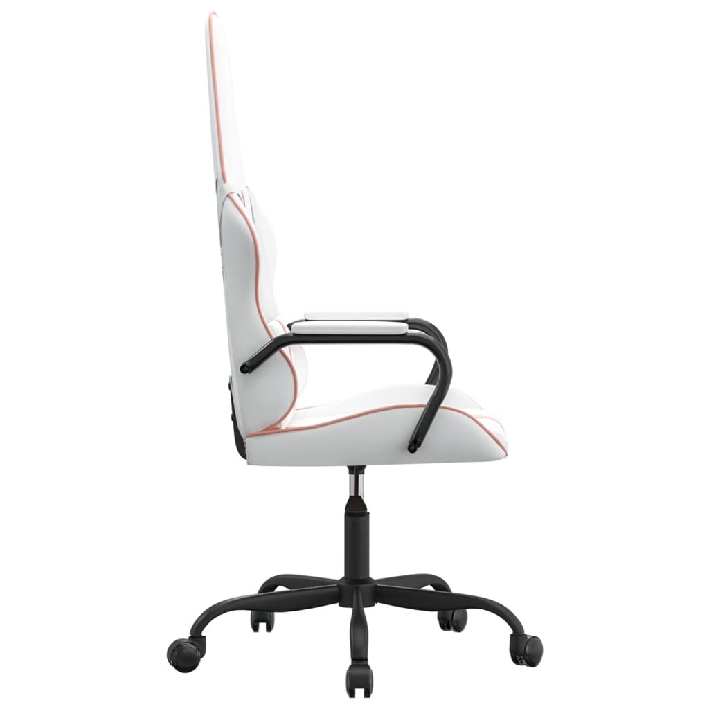 Silla gaming con masaje cuero sintético rosa y blanco - Vetonek