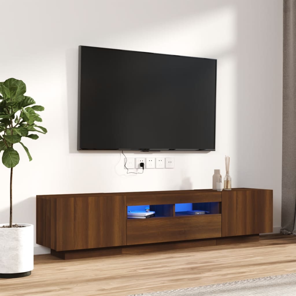 Vetonek Set muebles TV con LED 2 pzas madera contrachapada roble marrón