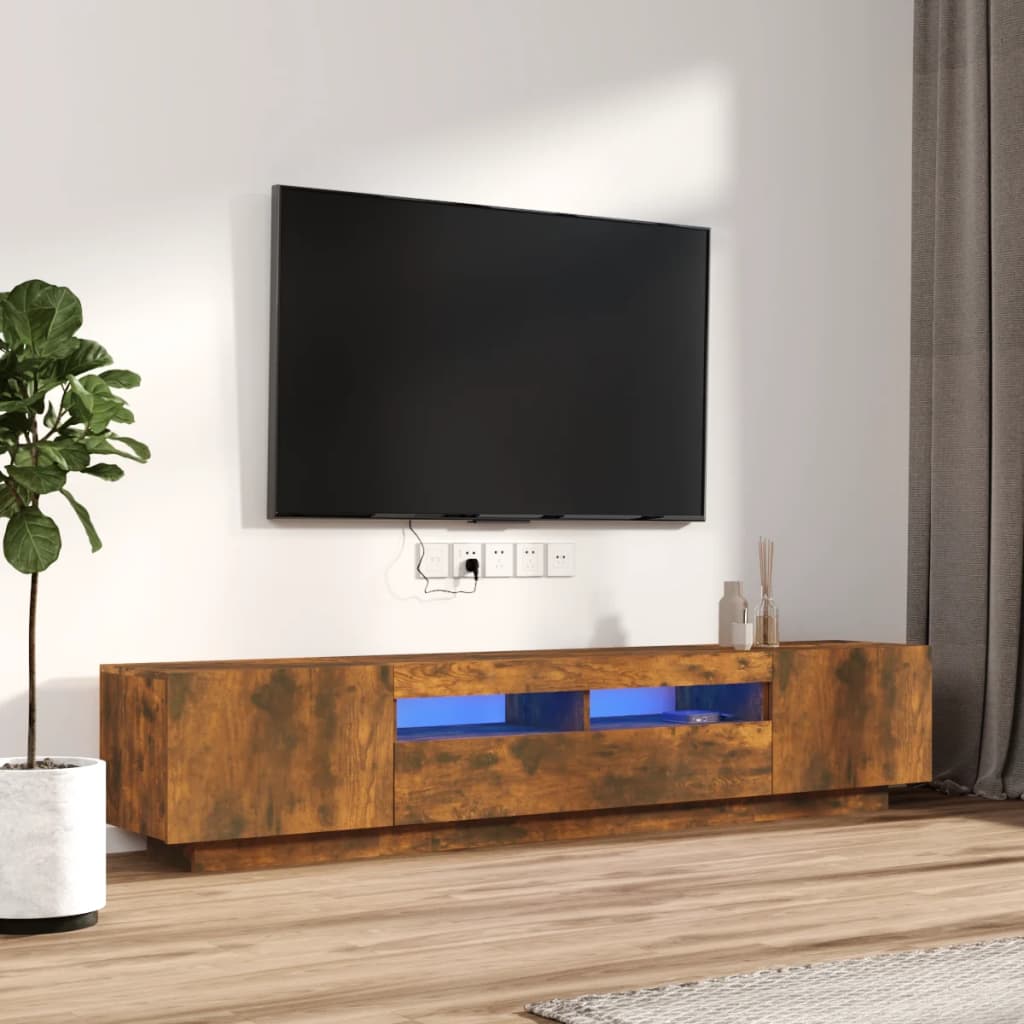 Vetonek Set de muebles TV con LEDS 2 pzas contrachapada roble ahumado