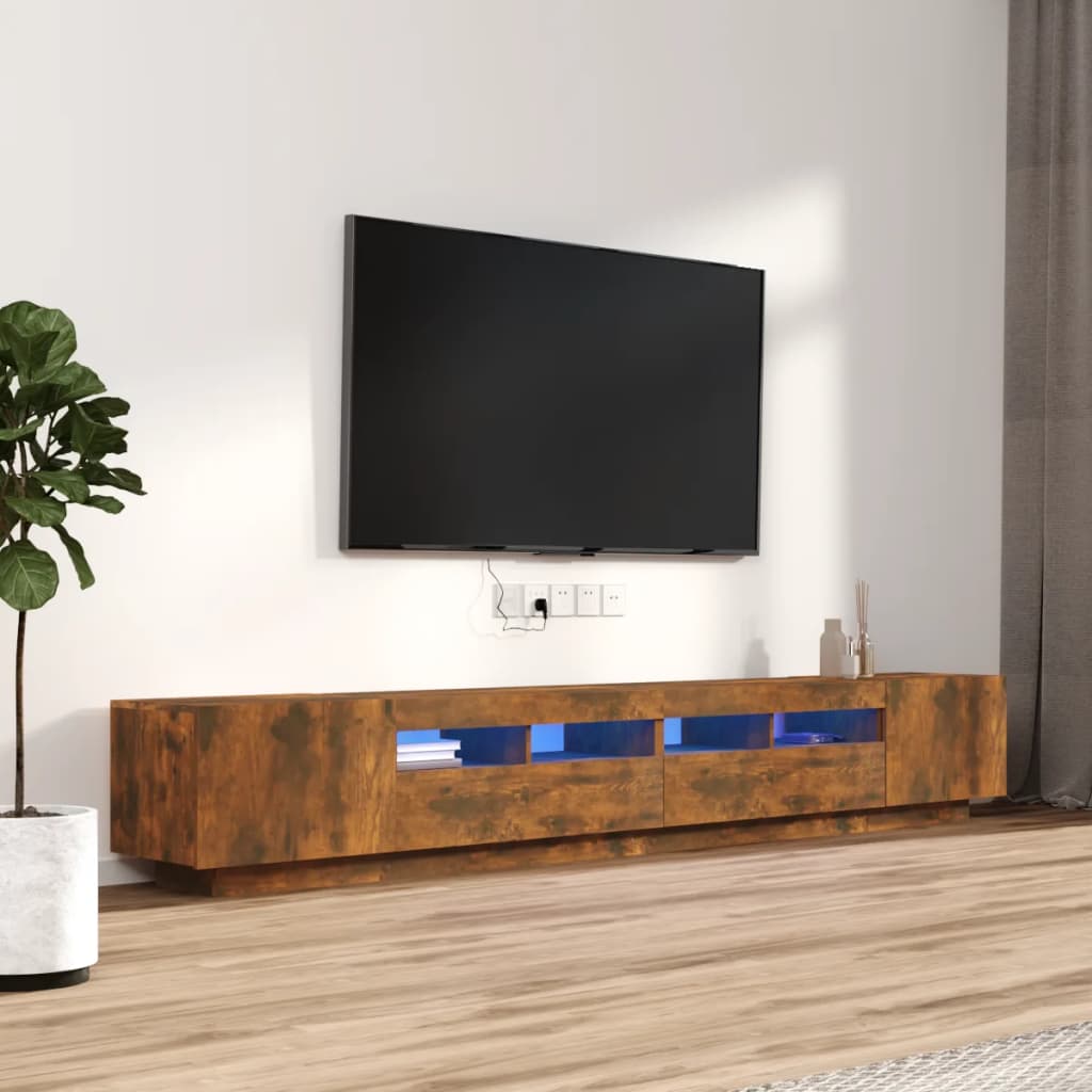 Vetonek Set de muebles TV con LEDS 3 pzas contrachapada roble ahumado