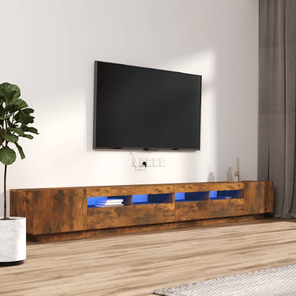 Vetonek Set de muebles TV con LEDS 3 pzas contrachapada roble ahumado