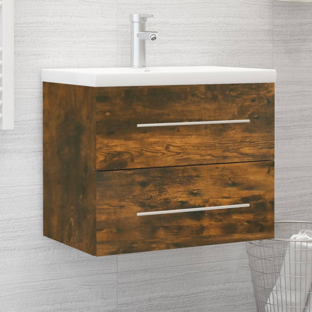 Vetonek Mueble de baño con lavabo madera contrachapada roble ahumado