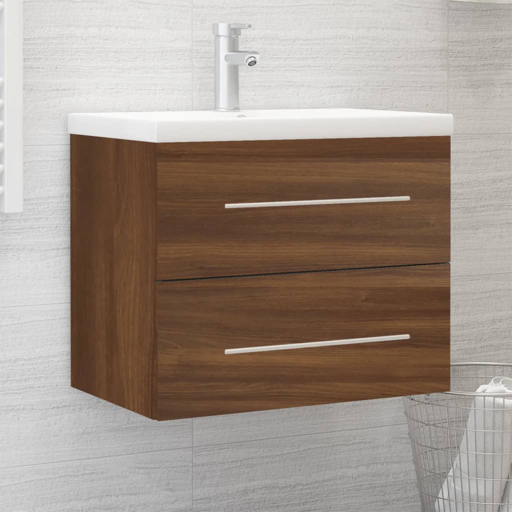 Vetonek Mueble de baño con lavabo madera contrachapada marrón roble