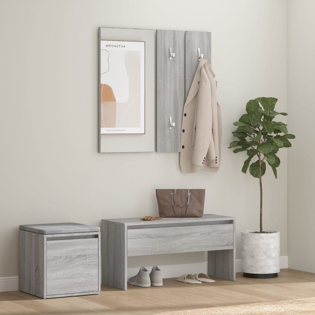 Vetonek Set de muebles de recibidor madera contrachapada gris Sonoma