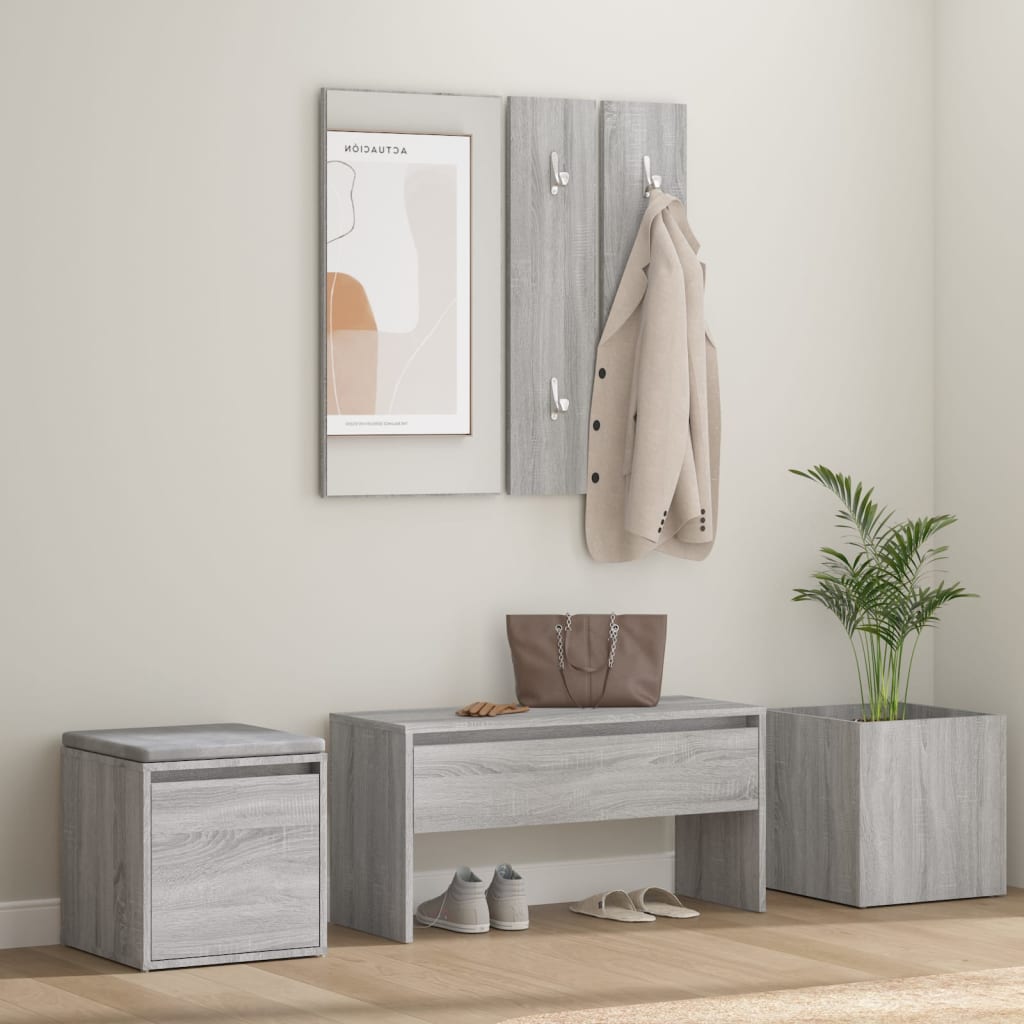 Vetonek Set de muebles de recibidor madera contrachapada gris Sonoma