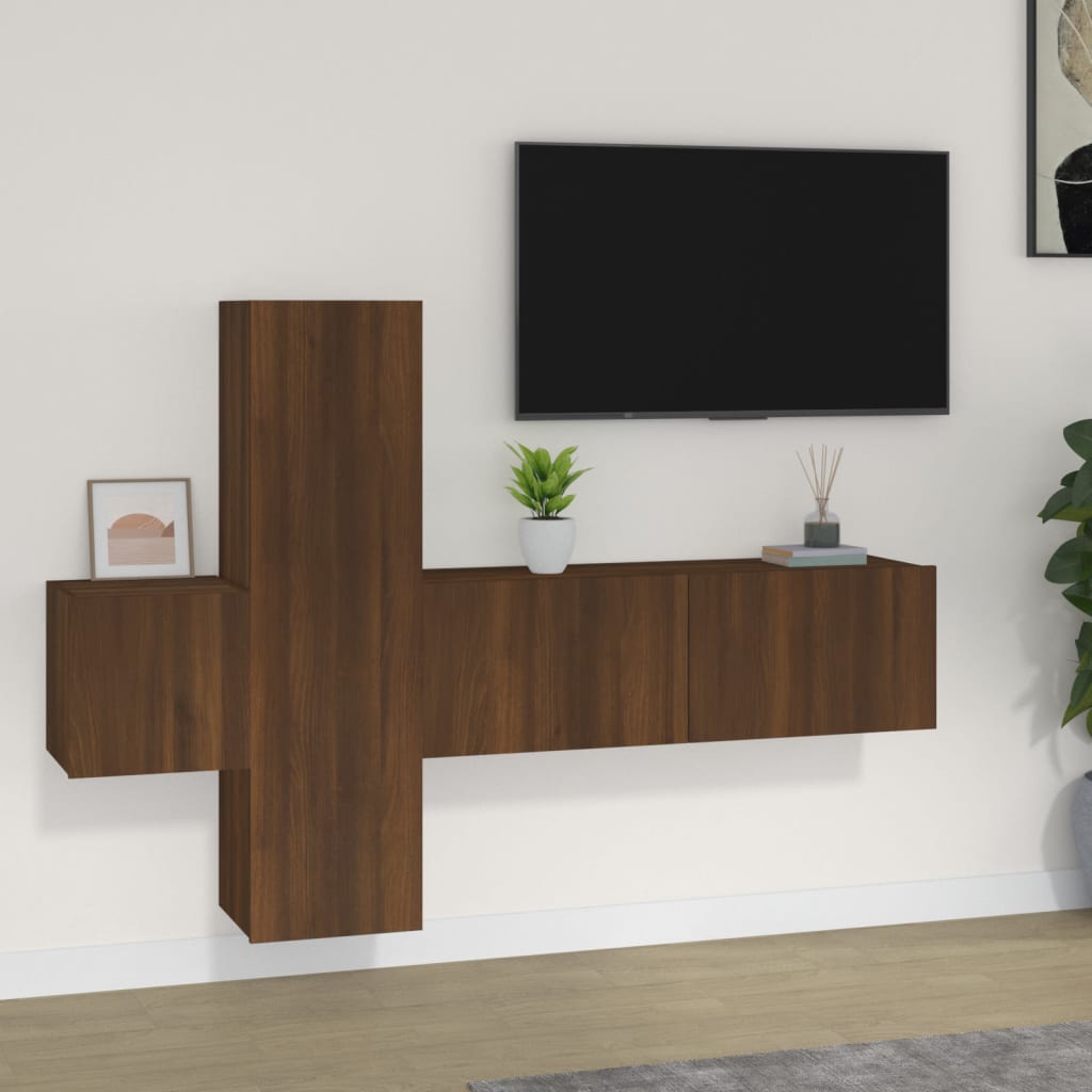 Vetonek Set de muebles para TV 3 pzas madera contrachapada roble marrón