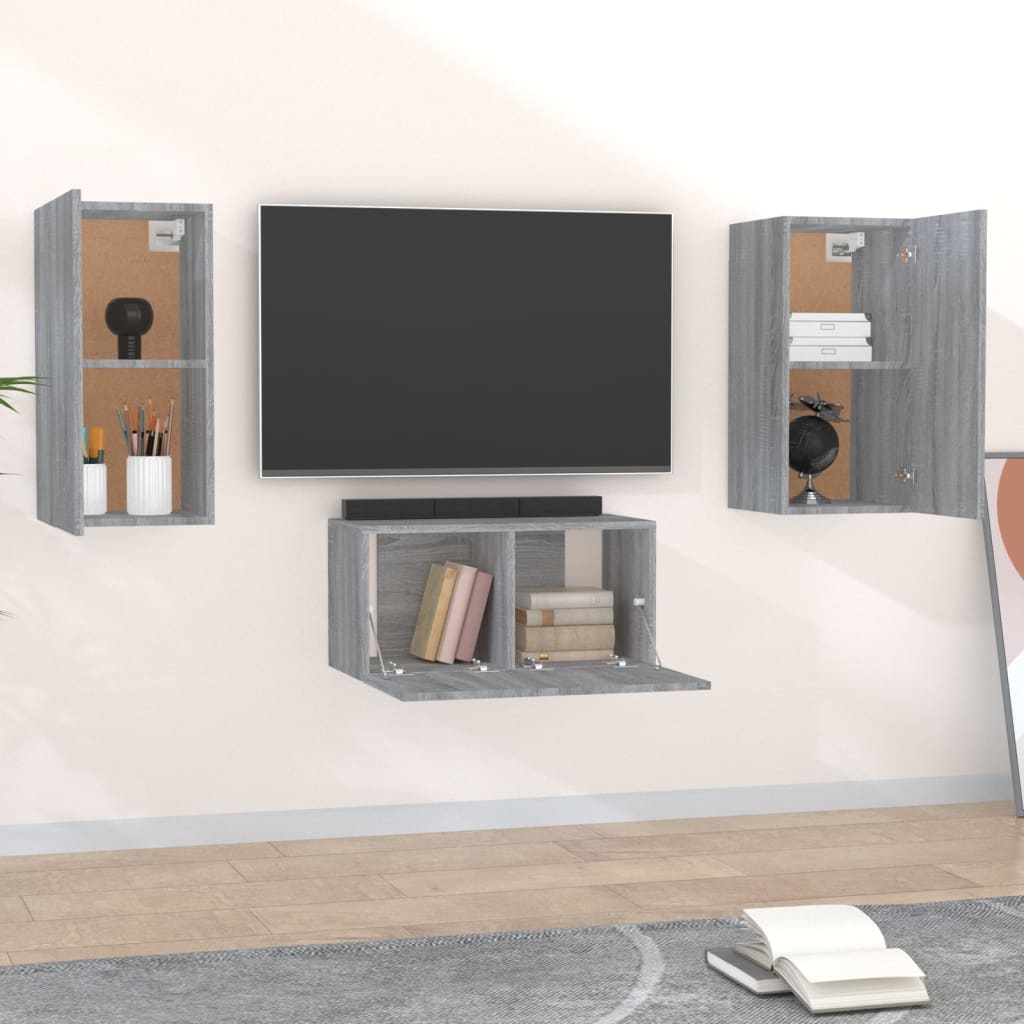 Ensemble de meubles pour la télévision 3 PCS en bois gris sonoma