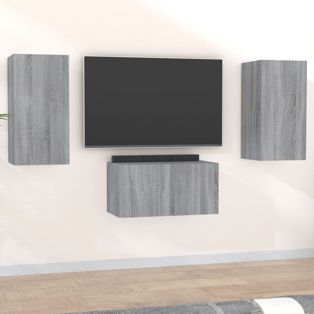 Vetonek Set de muebles para TV 3 pzas madera contrachapada gris Sonoma