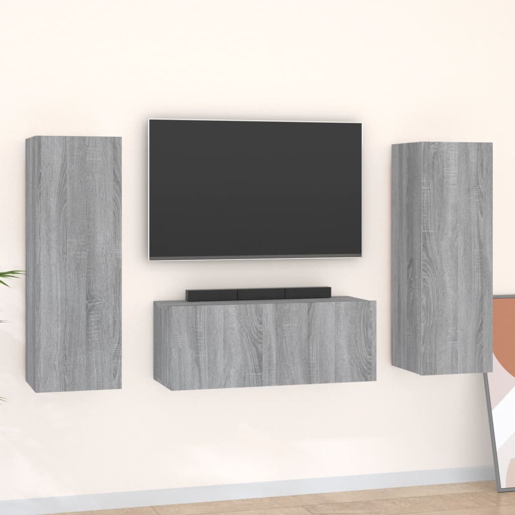 Vetonek Set de muebles para TV 3 pzas madera contrachapada gris Sonoma