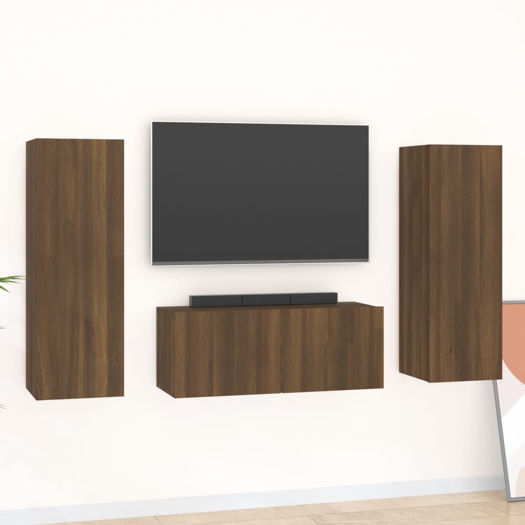 Vetonek Set de muebles para TV 3 pzas madera contrachapada roble marrón