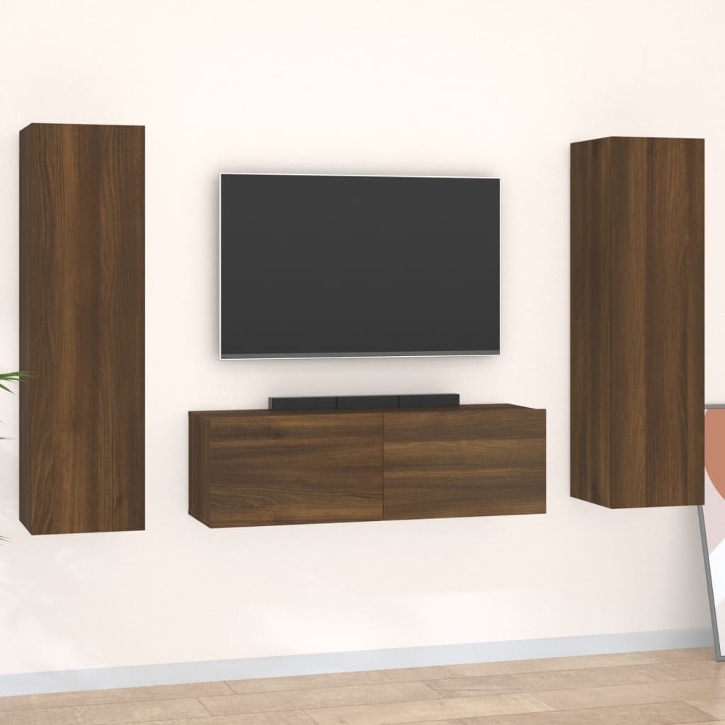 Vetonek Set de muebles para TV 3 pzas madera contrachapada roble marrón